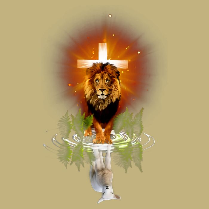 The Lion And The Lamb Water Reflection Jesus Christian Button