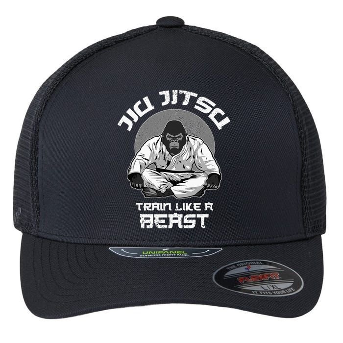 Train Like A Beast Jiu Jitsu BJJ Grappling MMA Gorilla Flexfit Unipanel Trucker Cap