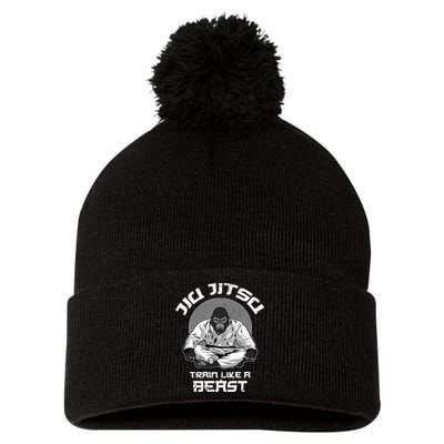 Train Like A Beast Jiu Jitsu BJJ Grappling MMA Gorilla Pom Pom 12in Knit Beanie