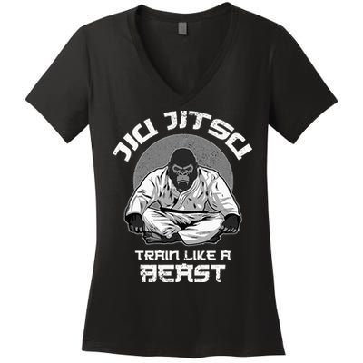 Train Like A Beast Jiu Jitsu BJJ Grappling MMA Gorilla Women's V-Neck T-Shirt