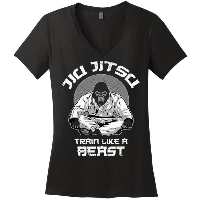 Train Like A Beast Jiu Jitsu BJJ Grappling MMA Gorilla Women's V-Neck T-Shirt