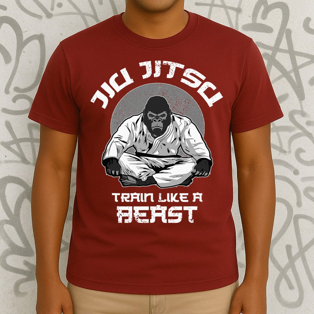 Train Like A Beast Jiu Jitsu BJJ Grappling MMA Gorilla T-Shirt