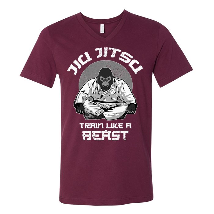 Train Like A Beast Jiu Jitsu BJJ Grappling MMA Gorilla V-Neck T-Shirt