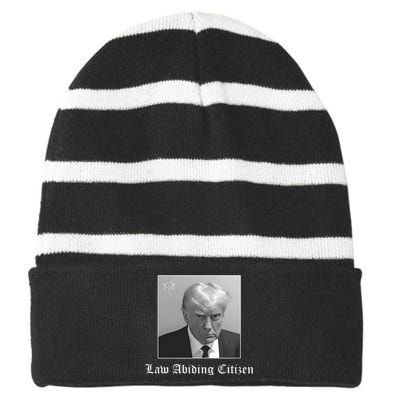 Trump Law Abiding Citizen My Ass Got Arrested Striped Beanie with Solid Band