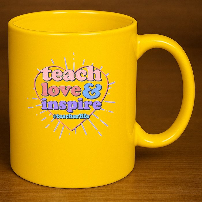 Teach Love And Inspire #Teacher Life 11oz C Handle Ceramic Mug