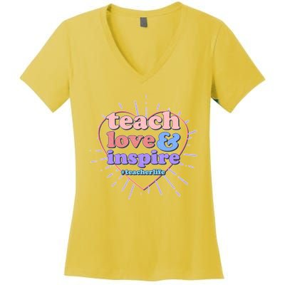 Teach Love And Inspire #Teacher Life Women's V-Neck T-Shirt
