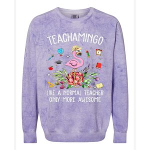 Teachamingo Like a Normal Teacher Flamingo Colorblast Crewneck Sweatshirt