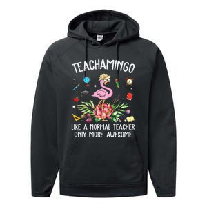 Teachamingo Like a Normal Teacher Flamingo Performance Fleece Hoodie