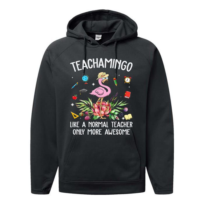 Teachamingo Like a Normal Teacher Flamingo Performance Fleece Hoodie