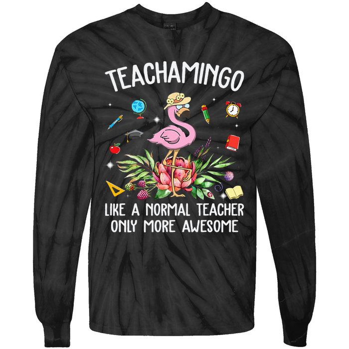 Teachamingo Like a Normal Teacher Flamingo Tie-Dye Long Sleeve Shirt