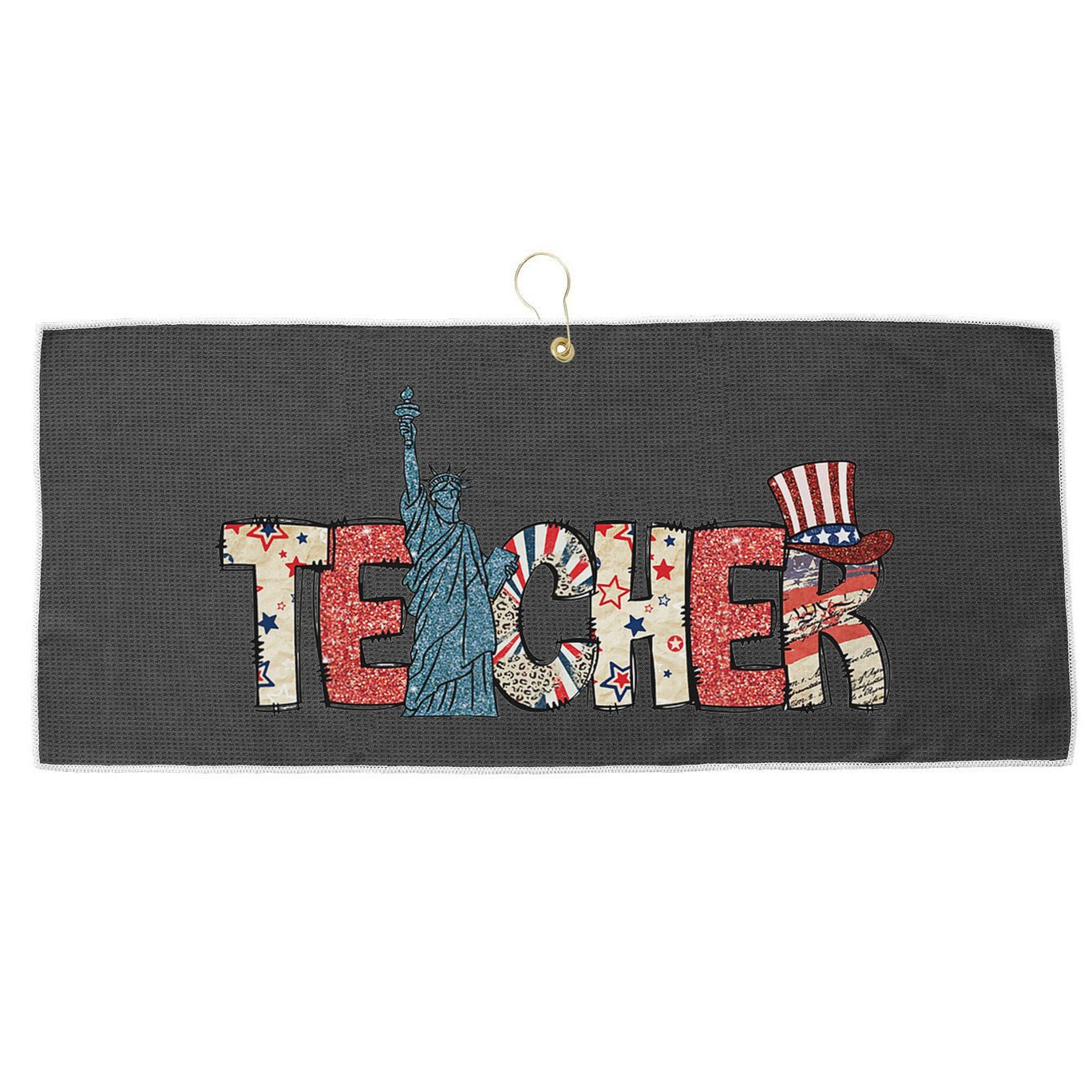 Teacher Life American Flag 4th Of July Usa Teacher Patriotic Large Microfiber Waffle Golf Towel