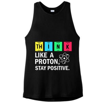 Think Like A Proton Stay Positive Funny Science Ladies PosiCharge Tri-Blend Wicking Tank