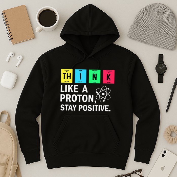 Think Like A Proton Stay Positive Funny Science Hoodie