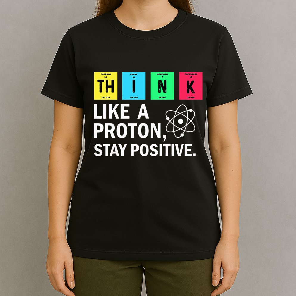 Think Like A Proton Stay Positive Funny Science T-Shirt