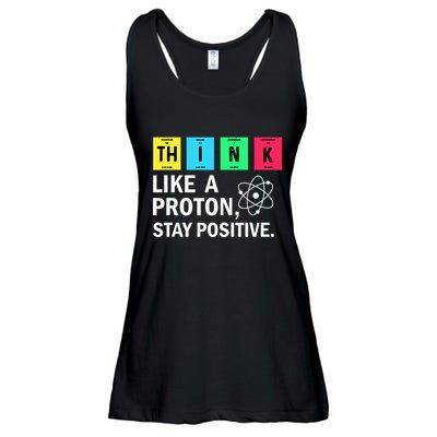 Think Like A Proton Stay Positive Funny Science Ladies Essential Flowy Tank