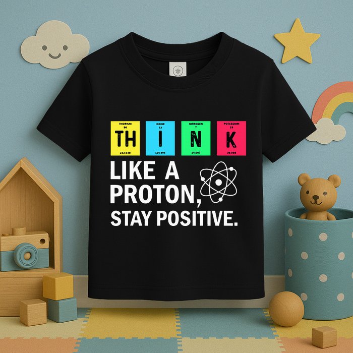Think Like A Proton Stay Positive Funny Science Toddler T-Shirt