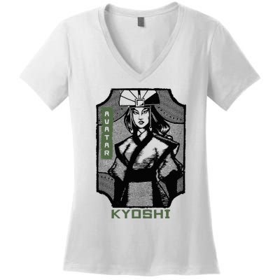 The Last Airbender Kyoshi Wood Block Print Portrait Women's V-Neck T-Shirt