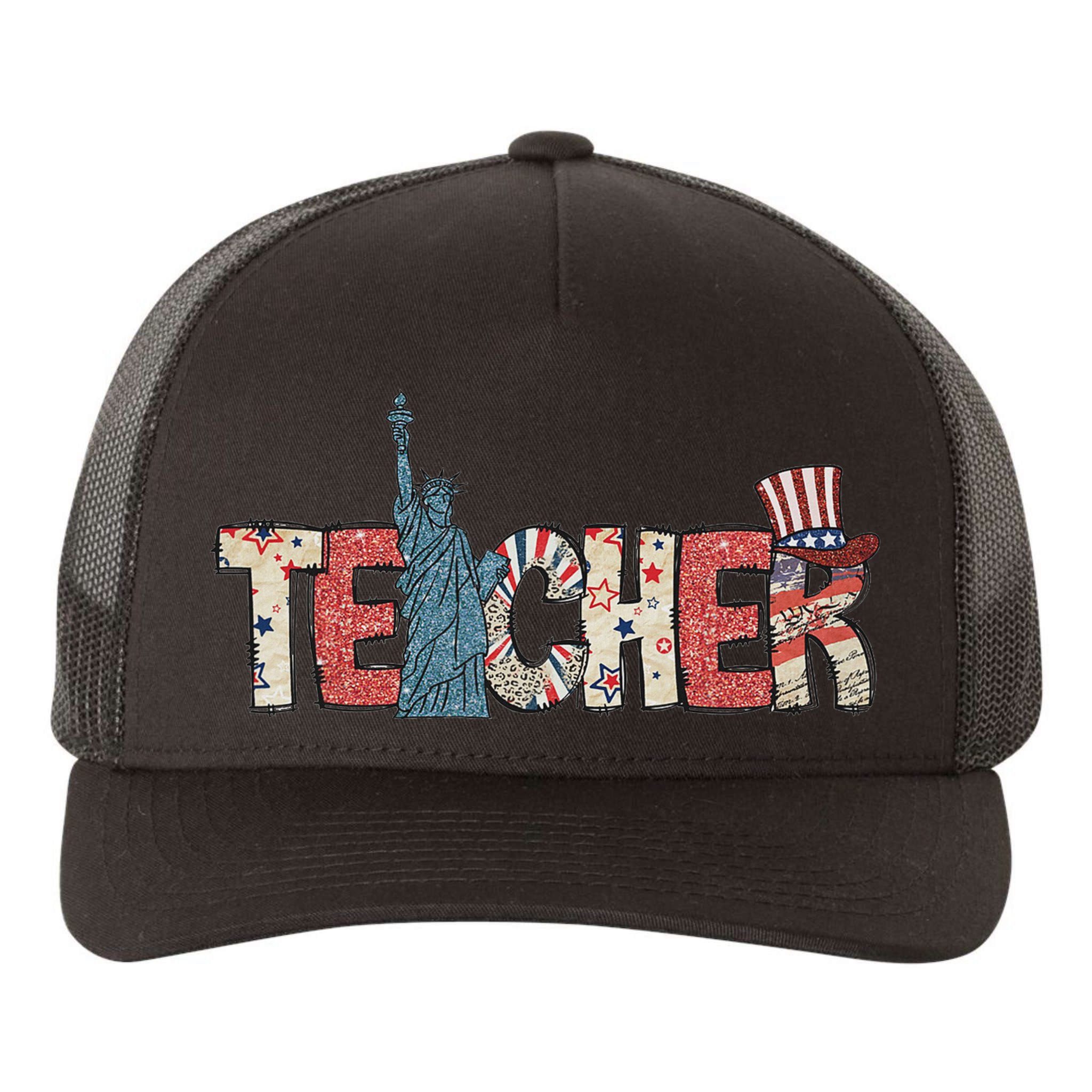 Teacher Life American Flag 4th Of July Usa Teacher Patriotic Yupoong Adult 5-Panel Trucker Hat