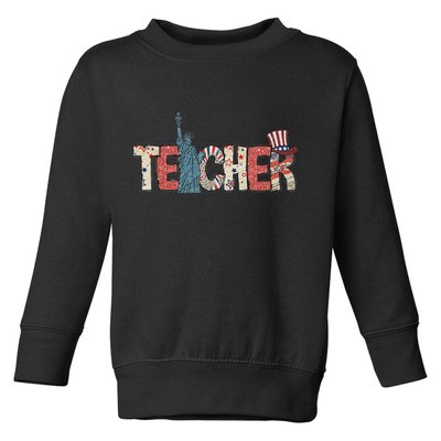 Teacher Life American Flag 4th Of July Usa Teacher Patriotic Toddler Sweatshirt