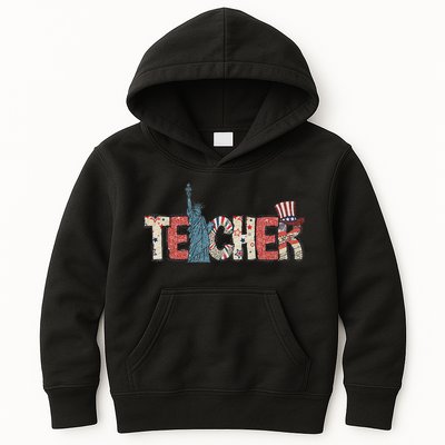 Teacher Life American Flag 4th Of July Usa Teacher Patriotic Kids Hoodie