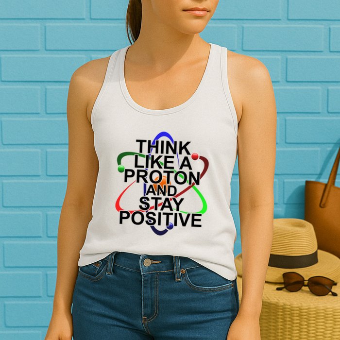 Think Like A Proton And Stay Positive Science Womens Tank Top