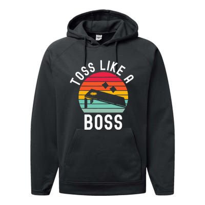 Toss Like A Boss Bean Bag Player Funny Cornhole Performance Fleece Hoodie