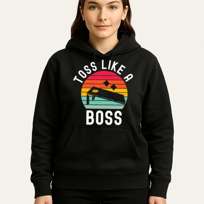 Toss Like A Boss Bean Bag Player Funny Cornhole Hoodie
