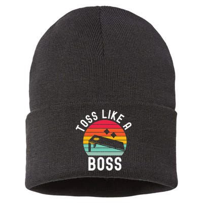 Toss Like A Boss Bean Bag Player Funny Cornhole Sustainable Knit Beanie