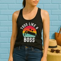 Toss Like A Boss Bean Bag Player Funny Cornhole Womens Tank Top