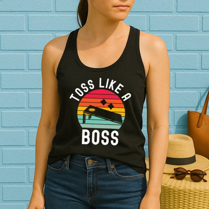 Toss Like A Boss Bean Bag Player Funny Cornhole Womens Tank Top