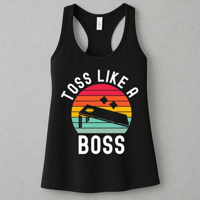 Toss Like A Boss Bean Bag Player Funny Cornhole Womens Tank Top