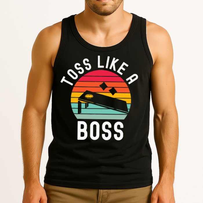 Toss Like A Boss Bean Bag Player Funny Cornhole Tank Top