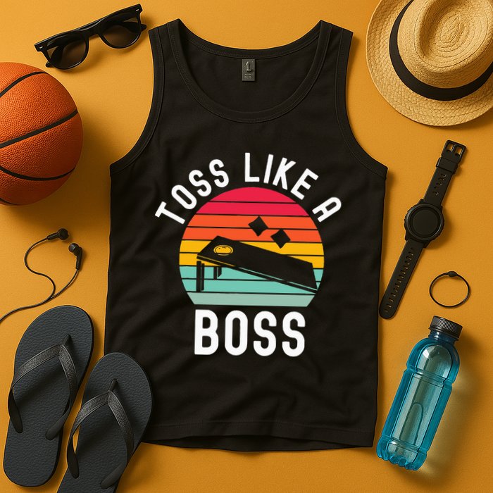 Toss Like A Boss Bean Bag Player Funny Cornhole Tank Top