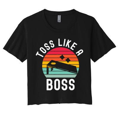 Toss Like A Boss Bean Bag Player Funny Cornhole Crop Top