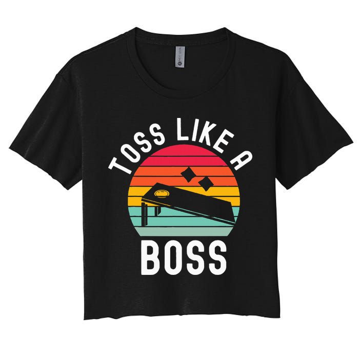 Toss Like A Boss Bean Bag Player Funny Cornhole Crop Top
