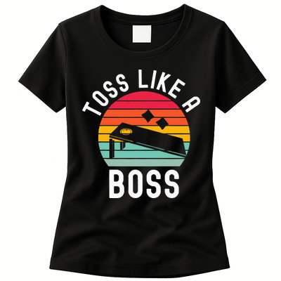 Toss Like A Boss Bean Bag Player Funny Cornhole Womens T-Shirt