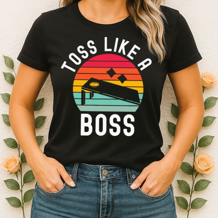 Toss Like A Boss Bean Bag Player Funny Cornhole Womens T-Shirt