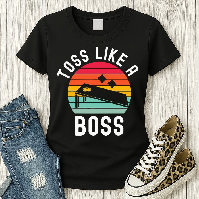 Toss Like A Boss Bean Bag Player Funny Cornhole Womens T-Shirt