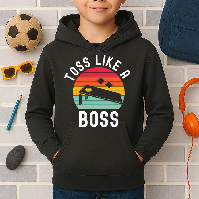Toss Like A Boss Bean Bag Player Funny Cornhole Kids Hoodie