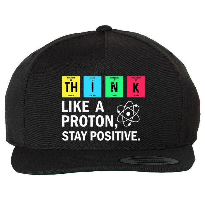 Think Like A Proton Stay Positive Funny Science Wool Snapback Cap