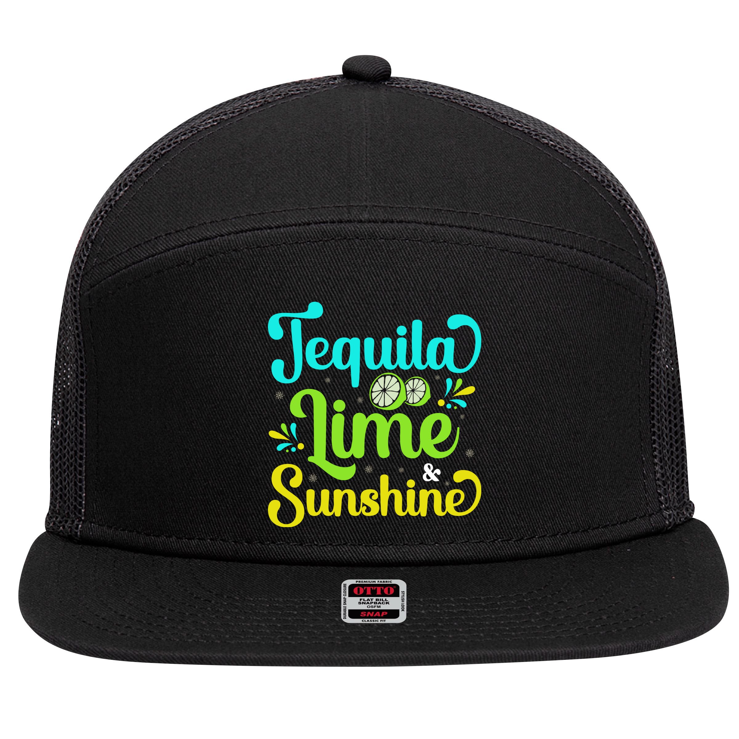 Tequila Lime And Sunshine Funny Beach Summer Vacation Cinco De Mayo 7 Panel Mesh Trucker Snapback Hat