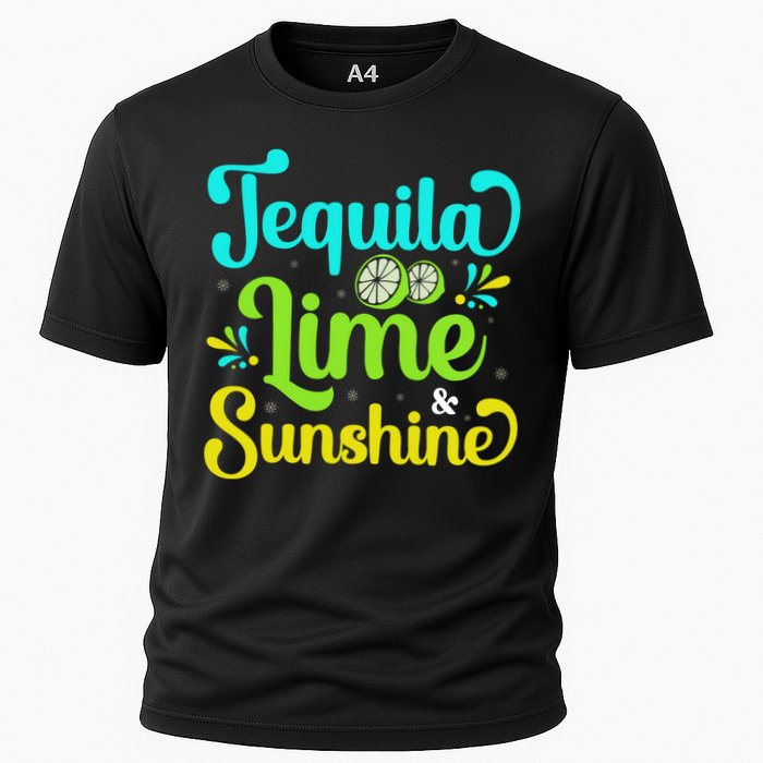 Tequila Lime And Sunshine Funny Beach Summer Vacation Cinco De Mayo Cooling Performance Crew T-Shirt