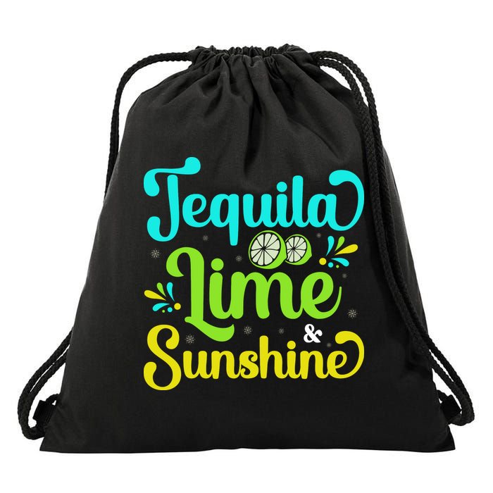 Tequila Lime And Sunshine Funny Beach Summer Vacation Cinco De Mayo Drawstring Bag