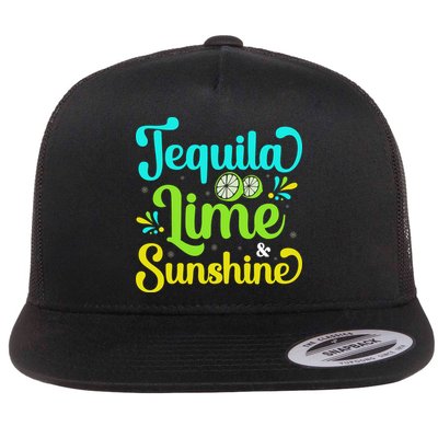 Tequila Lime And Sunshine Funny Beach Summer Vacation Cinco De Mayo Flat Bill Trucker Hat