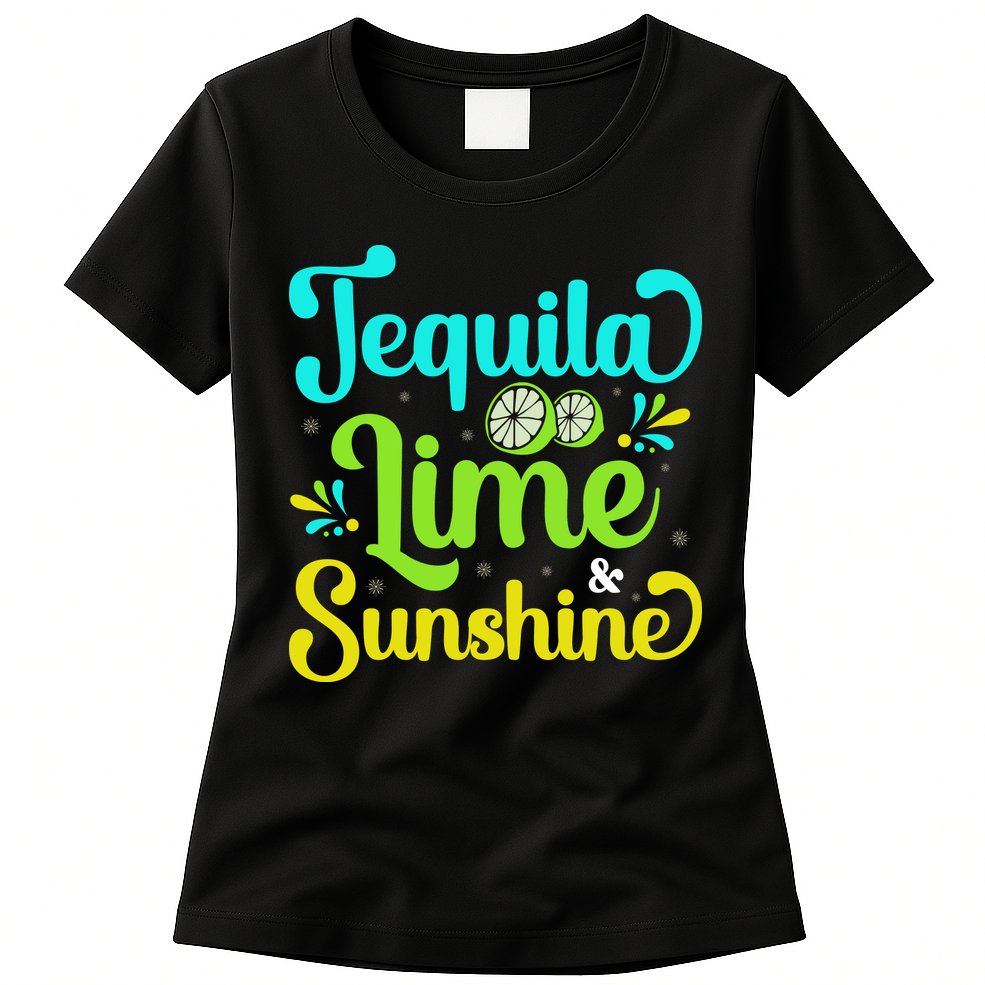 Tequila Lime And Sunshine Funny Beach Summer Vacation Cinco De Mayo Womens T-Shirt