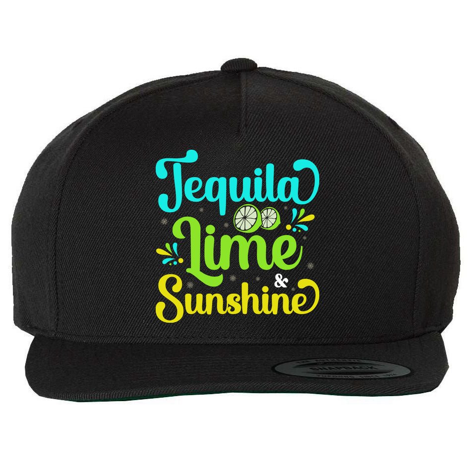 Tequila Lime And Sunshine Funny Beach Summer Vacation Cinco De Mayo Wool Snapback Cap