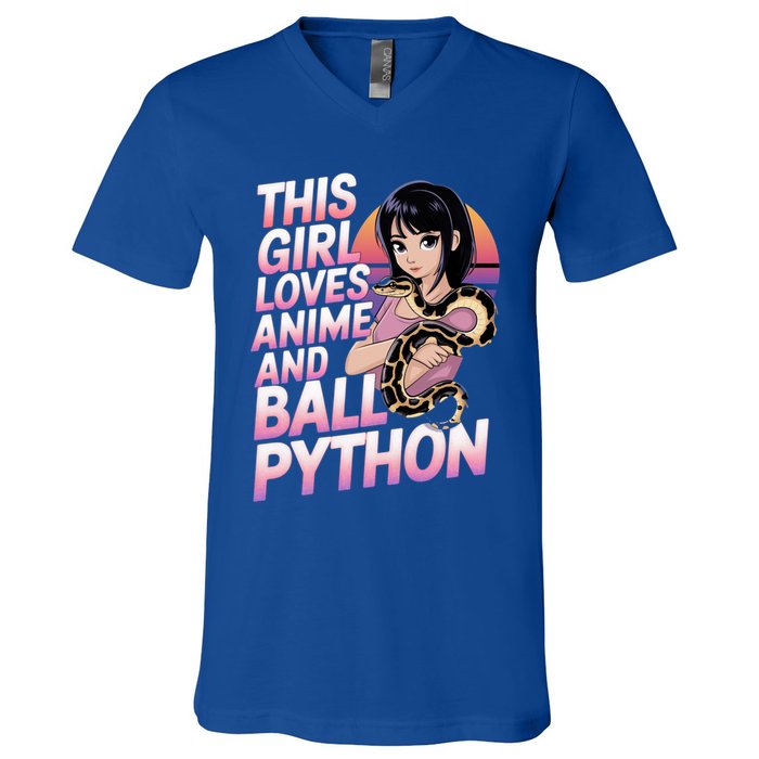 This Loves Anime Ball Python Snake Pet Ball Python Great Gift V-Neck T-Shirt