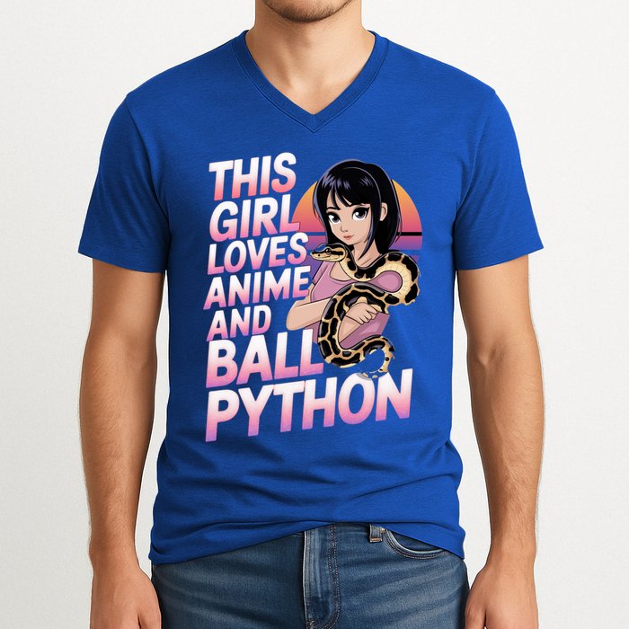 This Loves Anime Ball Python Snake Pet Ball Python Great Gift V-Neck T-Shirt