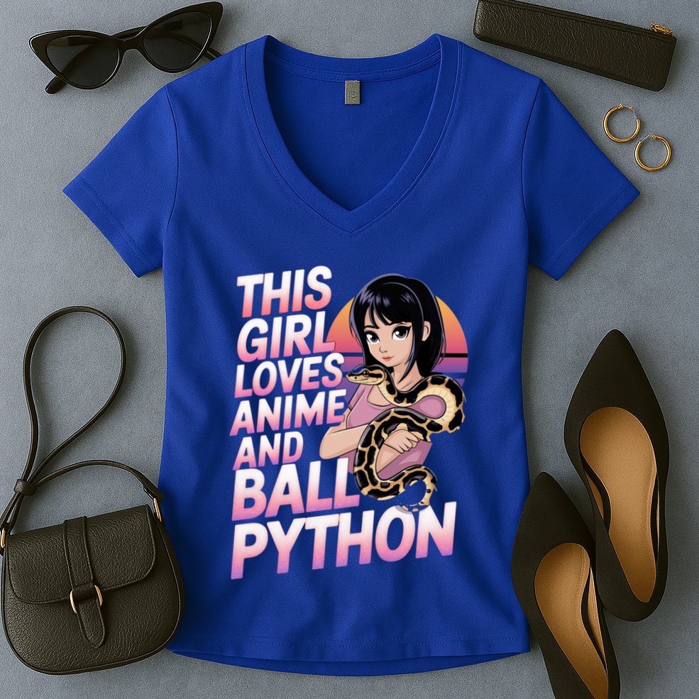 This Loves Anime Ball Python Snake Pet Ball Python Great Gift Women's V-Neck T-Shirt