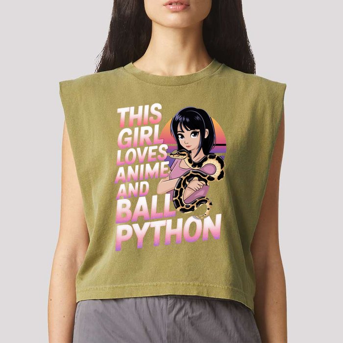 This Loves Anime Ball Python Snake Pet Ball Python Great Gift Garment-Dyed Women's Muscle Tee